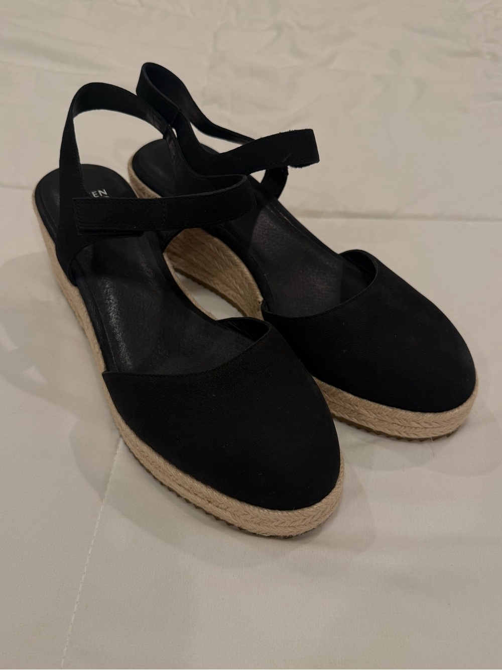 Eileen Fisher Black Espadrille Wedge Slingback Sandals Size 11